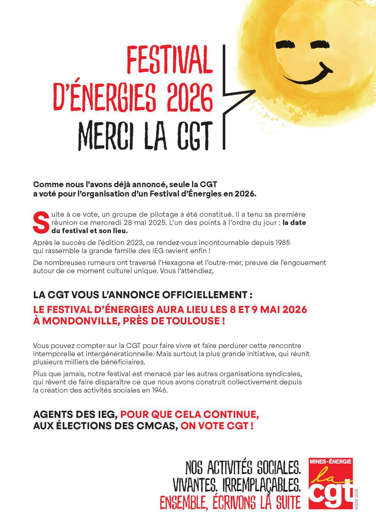Festival des Energies 2026 ! Merci la CGT !