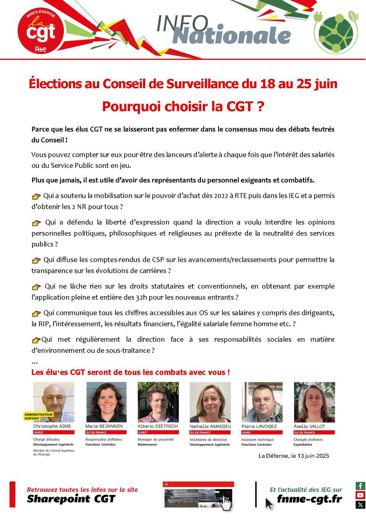 [RTE] : Élections au Conseil de Surveillance du 18 au 25 juin Pourquoi choisir la CGT ?