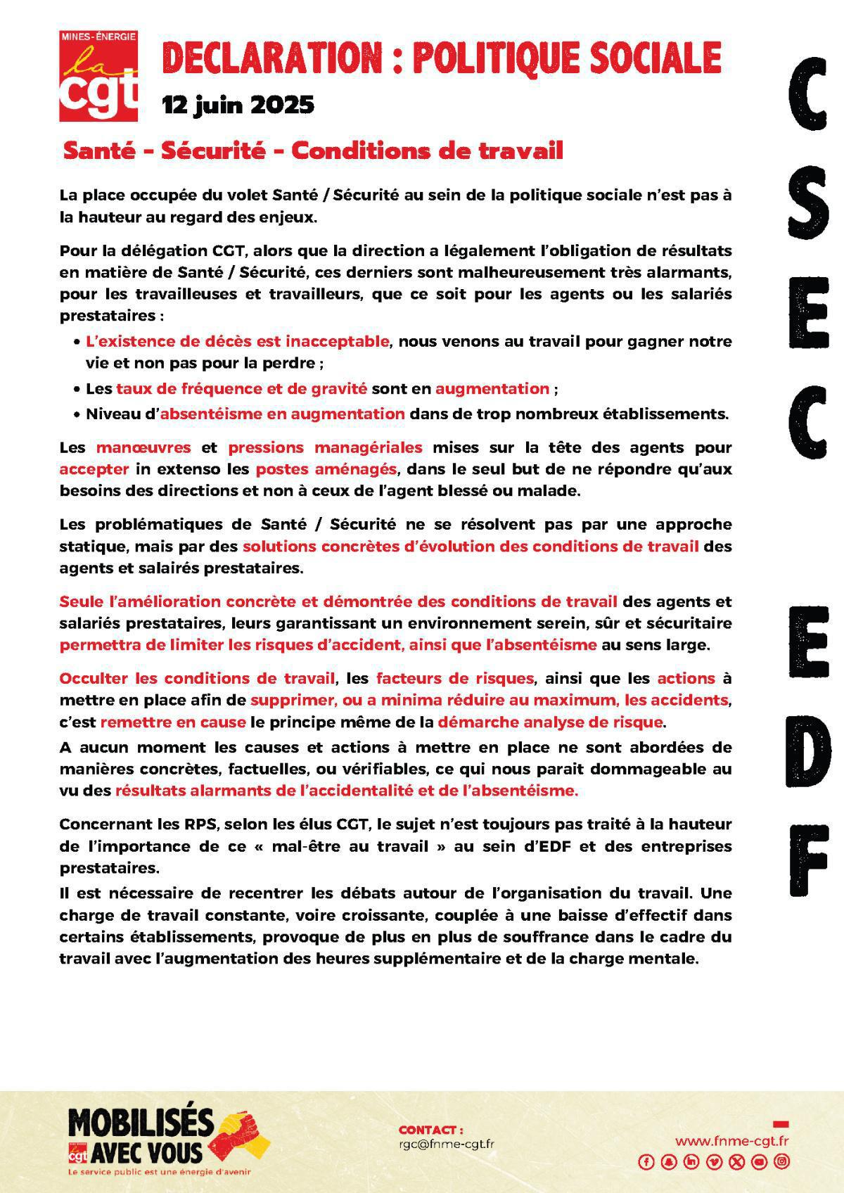 [CSEC EDF] Déclaration Politique Sociale EDF 2025