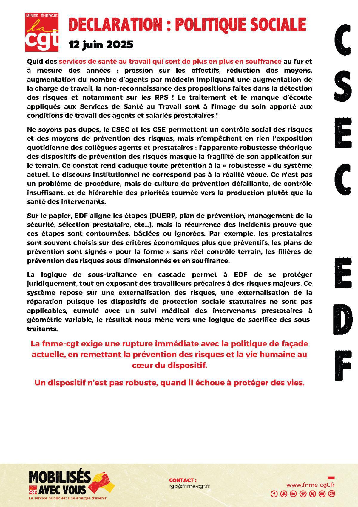 [CSEC EDF] Déclaration Politique Sociale EDF 2025