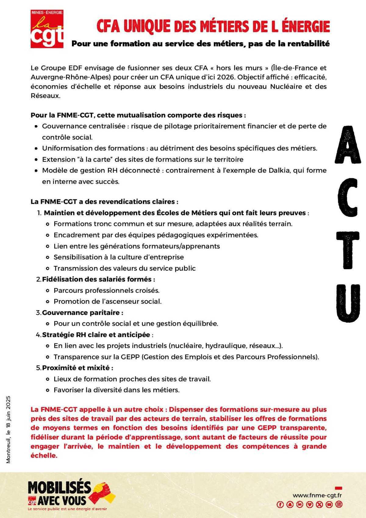 CFA unique des métiers de l'énergie : pour une formation au service des métiers, pas de la rentabilité
