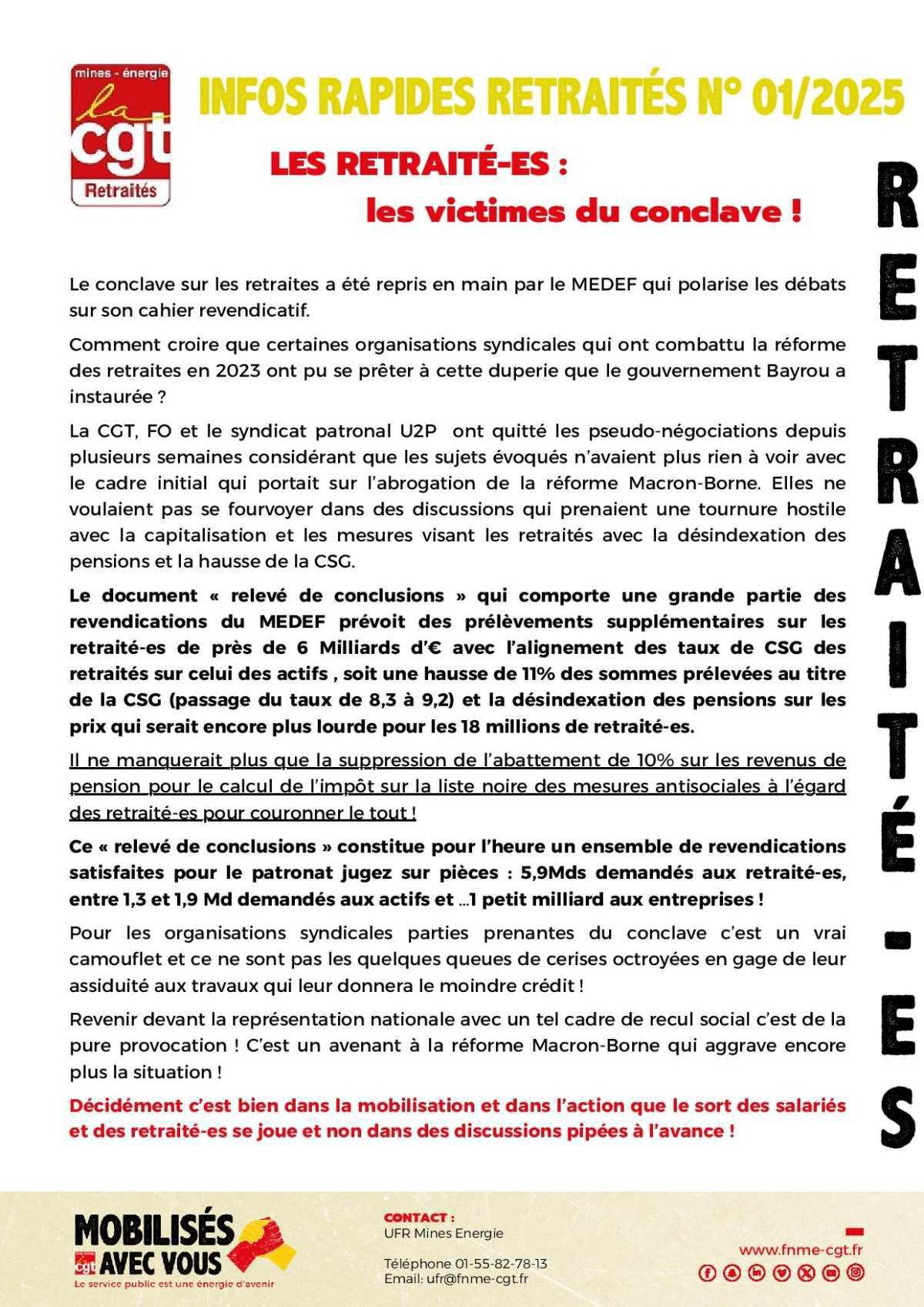 Les retraité-es : les victimes du conclave !