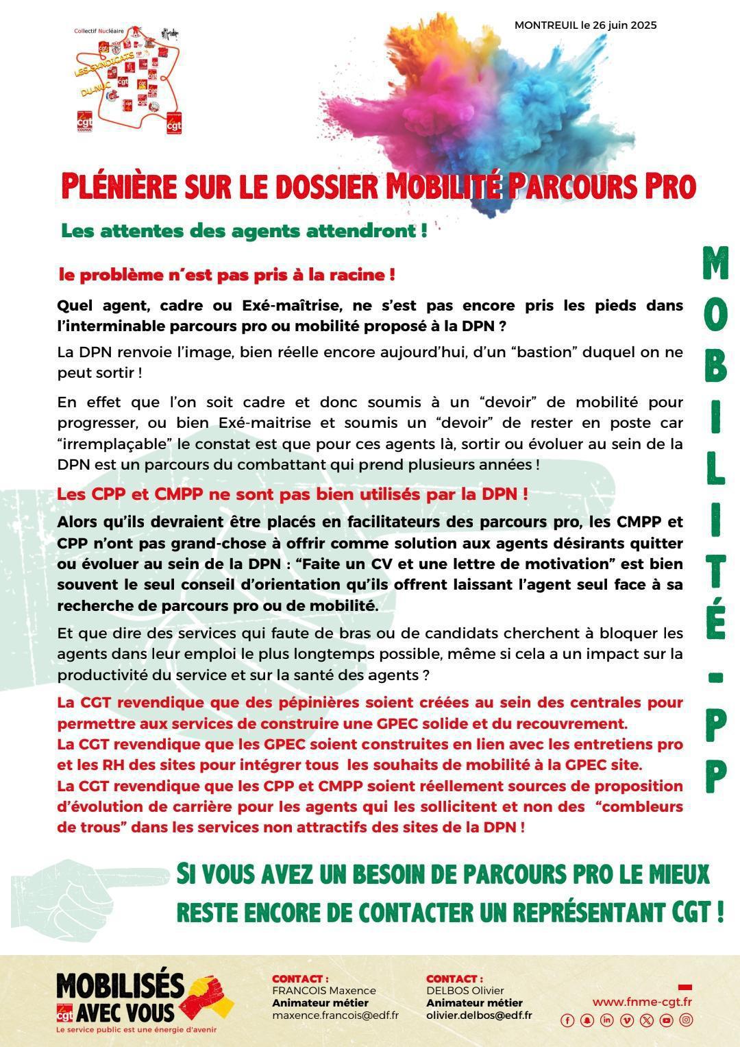 Plénière sur le dossier mobilité parcours pro