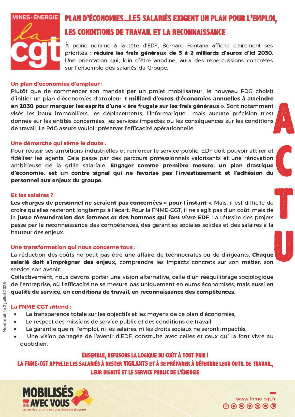 Plan d'économies... Les salariés exigent un plan pour l'emploi, les conditions de travail et la reconnaissance