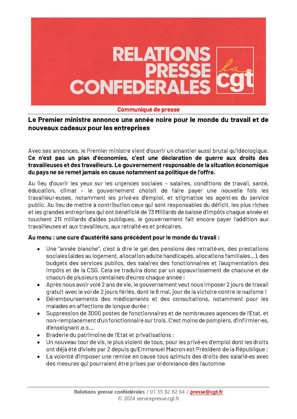 Communiqué de presse en réponse aux annonces du 1er Sinistre