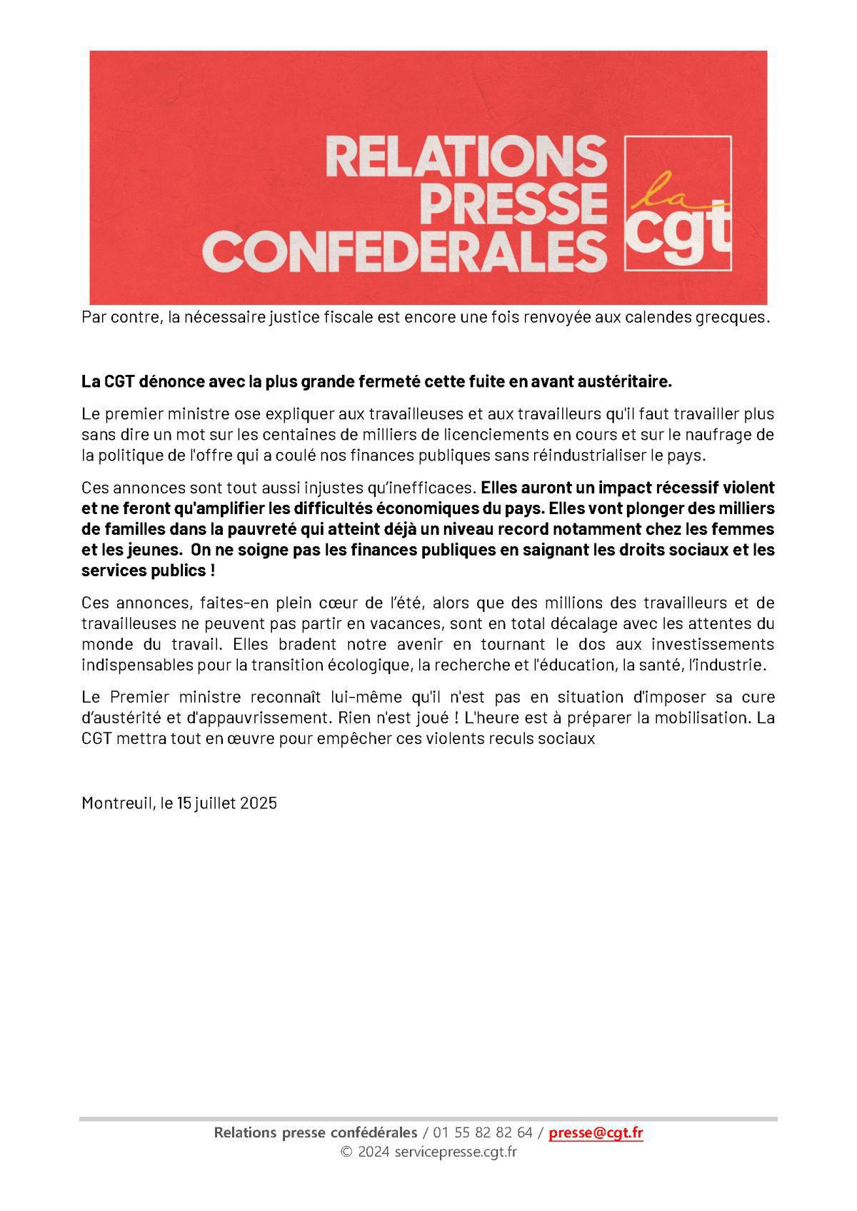 Communiqué de presse en réponse aux annonces du 1er Sinistre