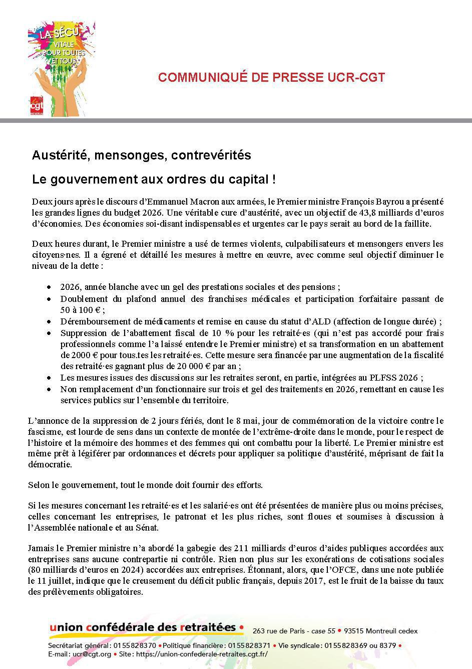 Communiqué de Presse USR CGT