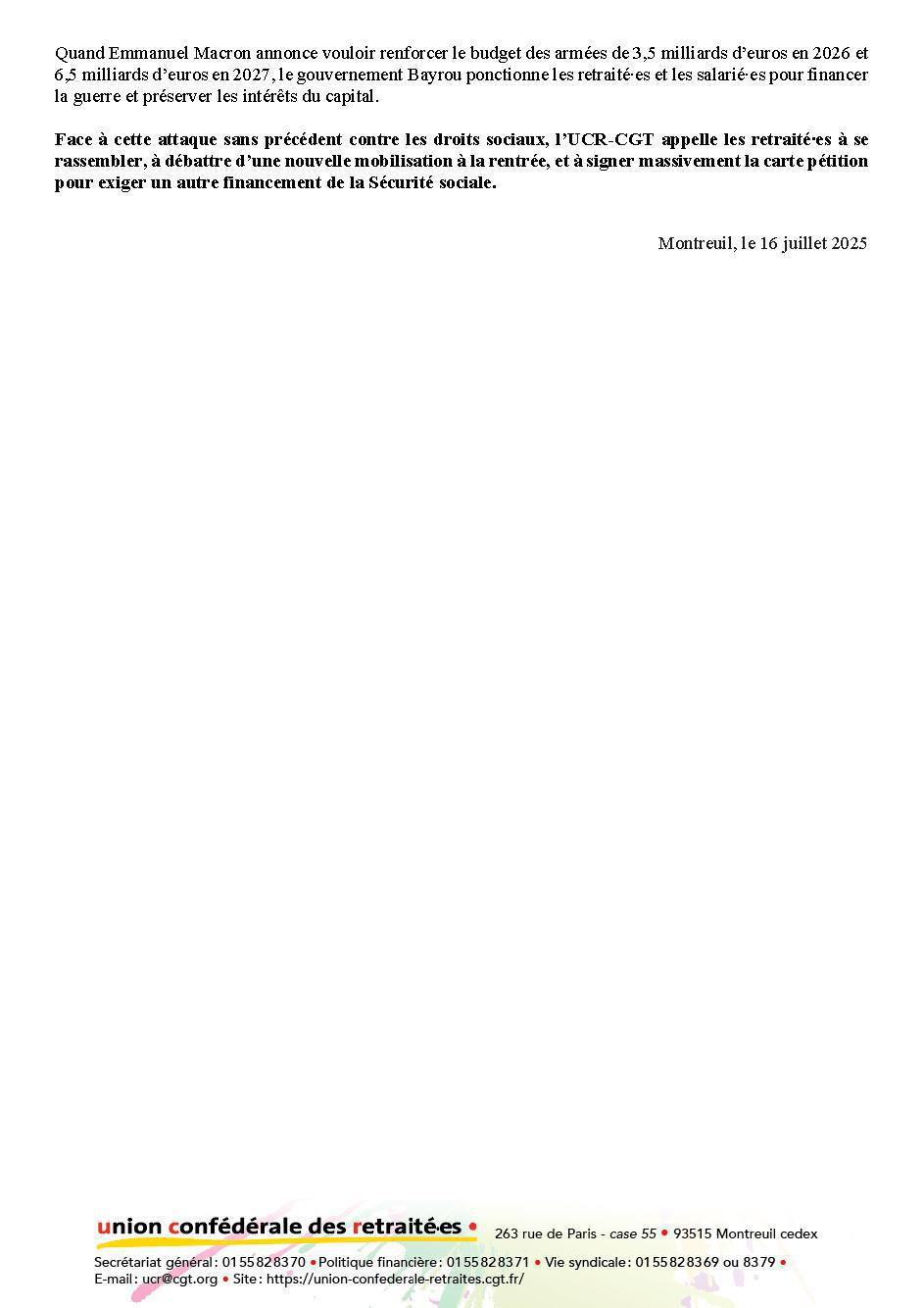 Communiqué de Presse USR CGT