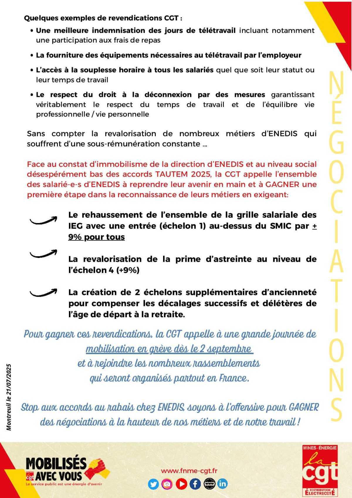[Enedis] Accords TAUTEM 2025 : la CGT ne signe pas
