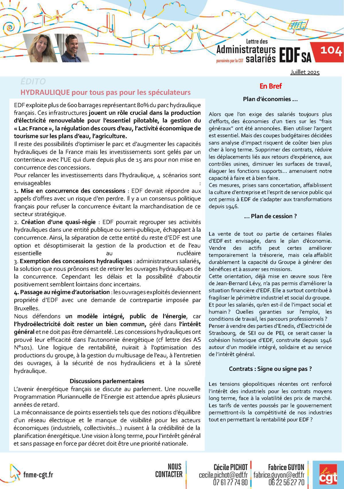 Lettre des administrateurs salariés EDF SA juillet 2025