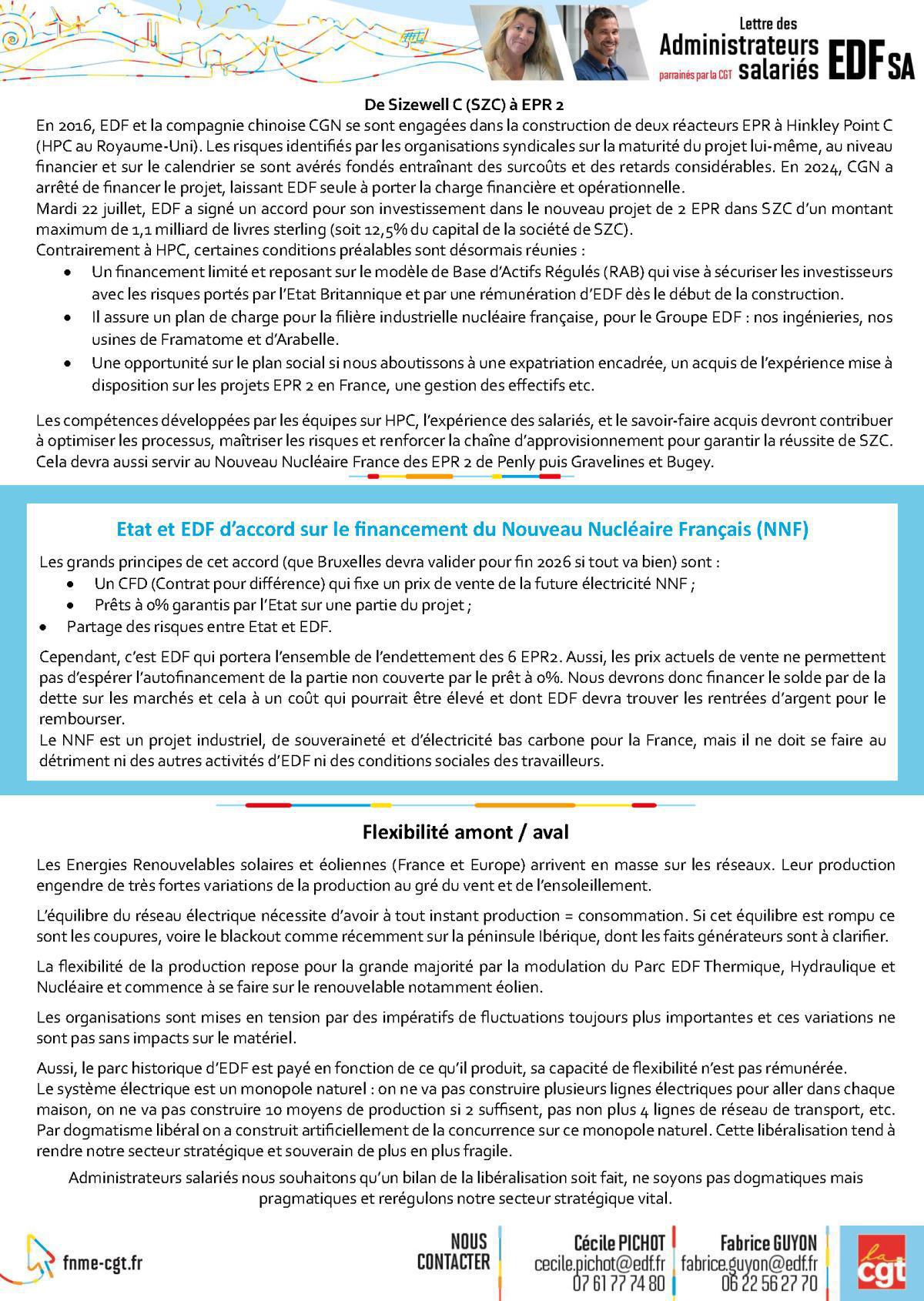 Lettre des administrateurs salariés EDF SA juillet 2025
