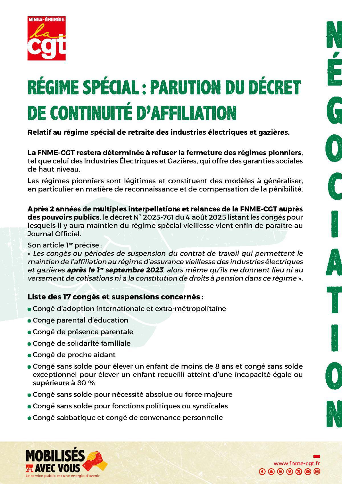 Régime Spécial : Parution du décret de continuité d'affiliation