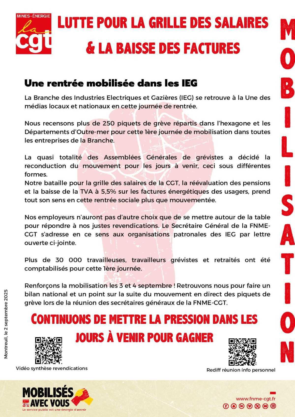 [MOBILISATION] Une rentrée mobilisée dans les IEG