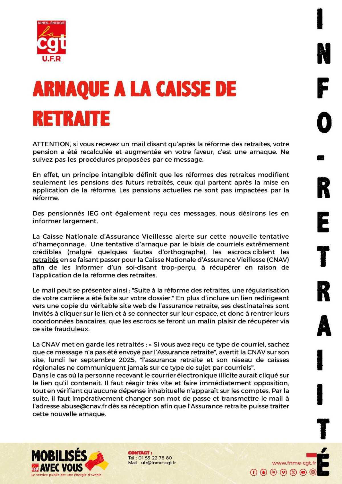 [UFR] : Arnaque à la caisse de retraite