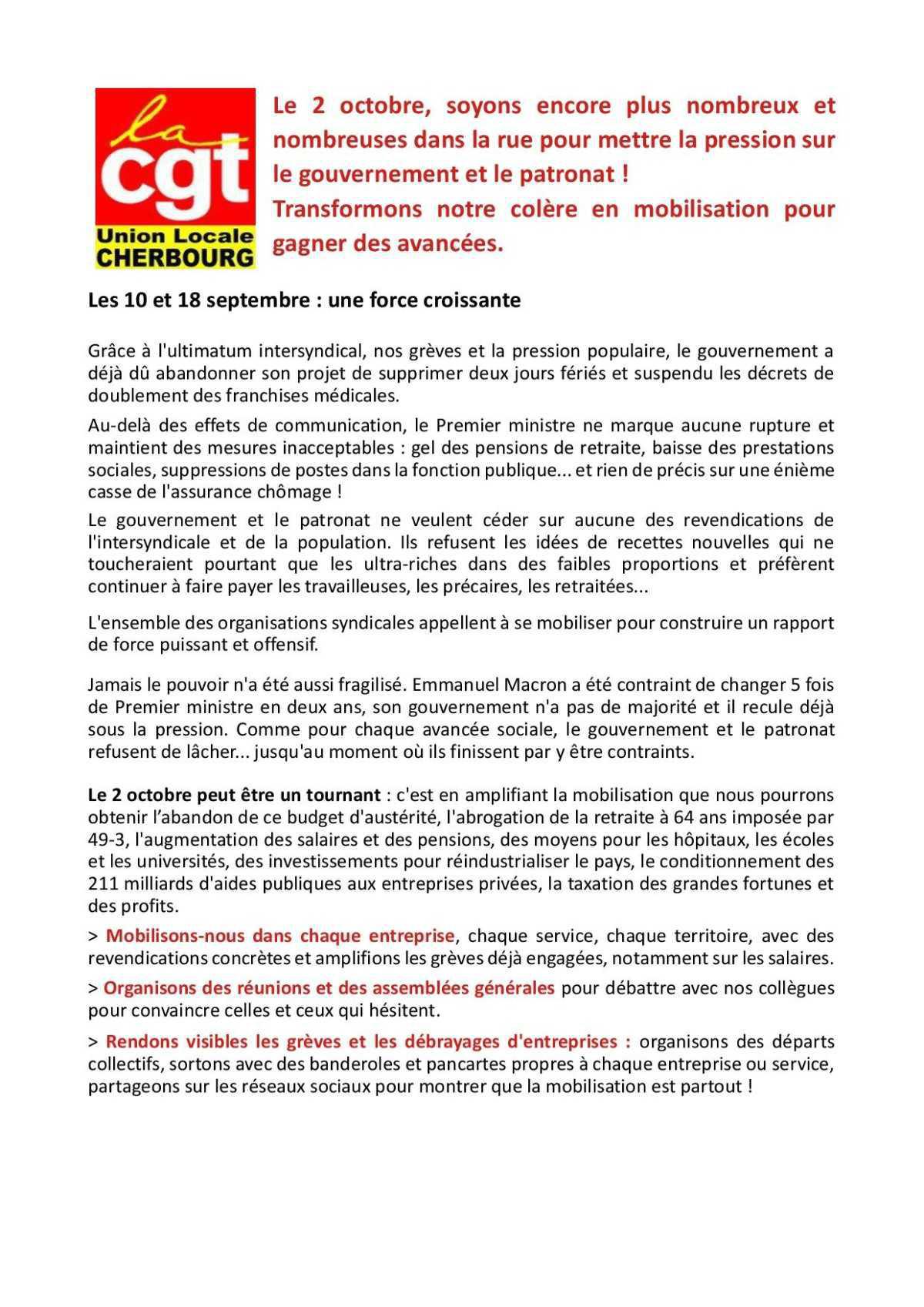 [MOBILISATION]: Le 2 octobre soyons encore plus nombreux dans la rue !