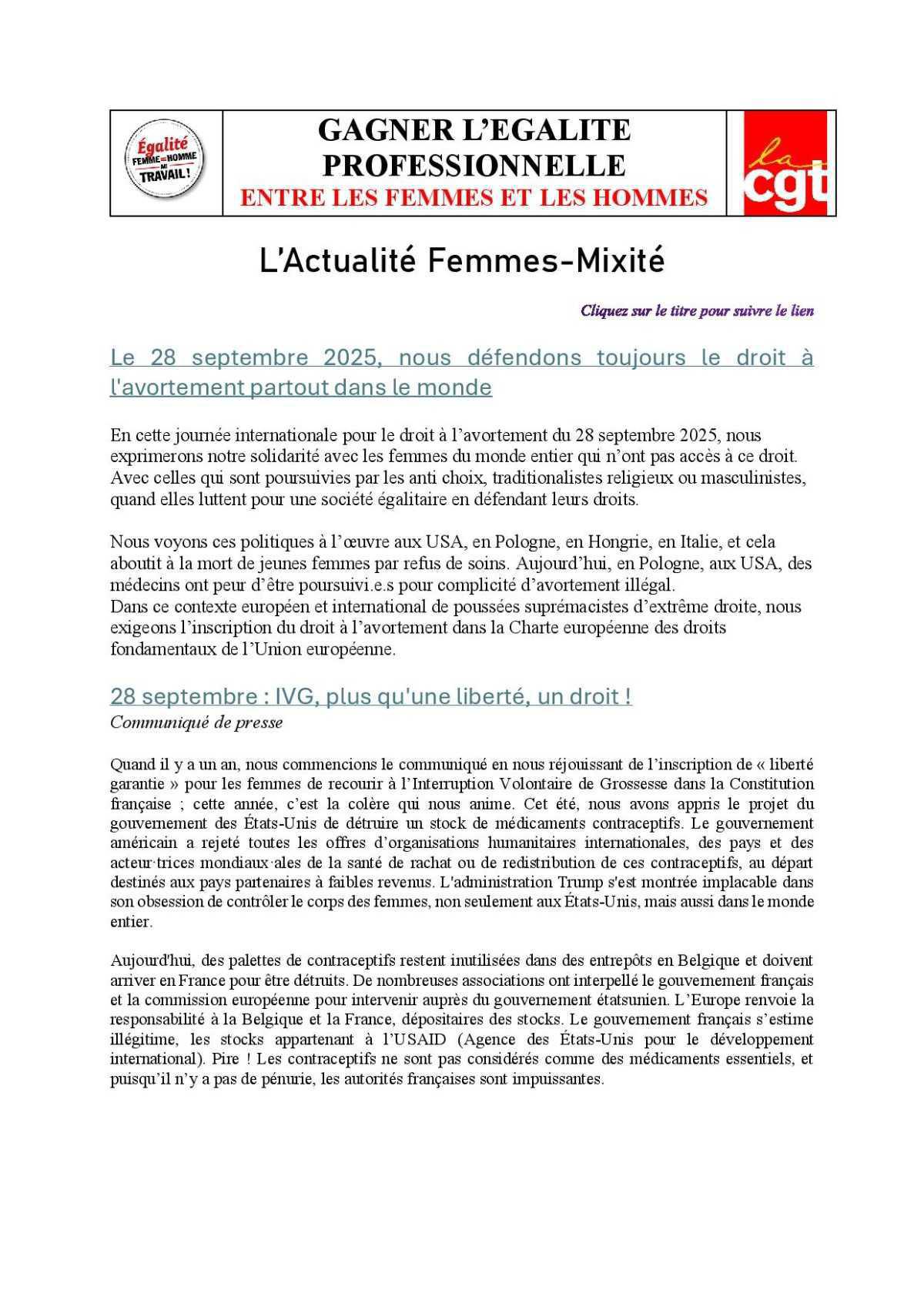 L'actualité femmes-mixité