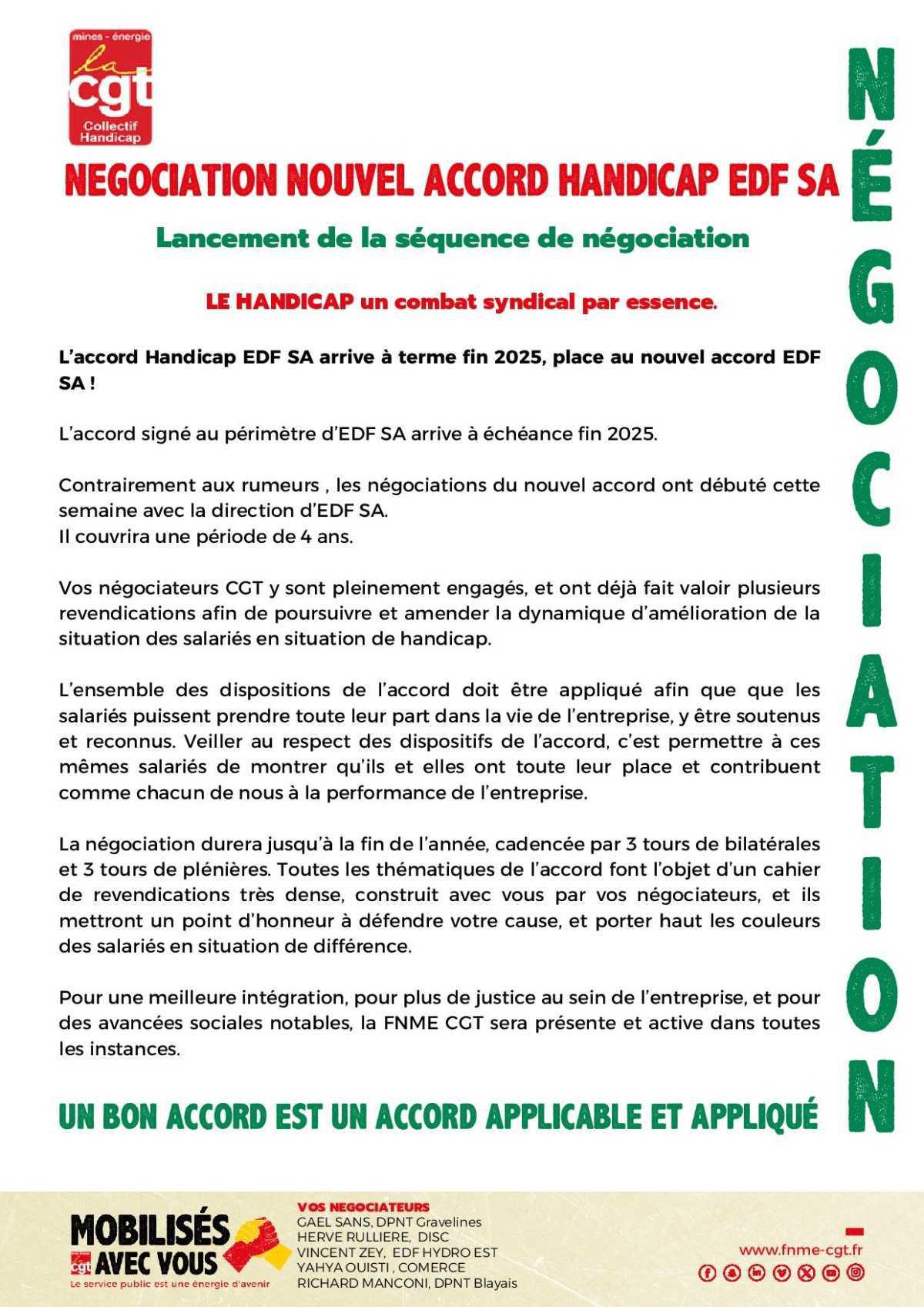 [Négociation) Nouvel accord handicap EDF SA