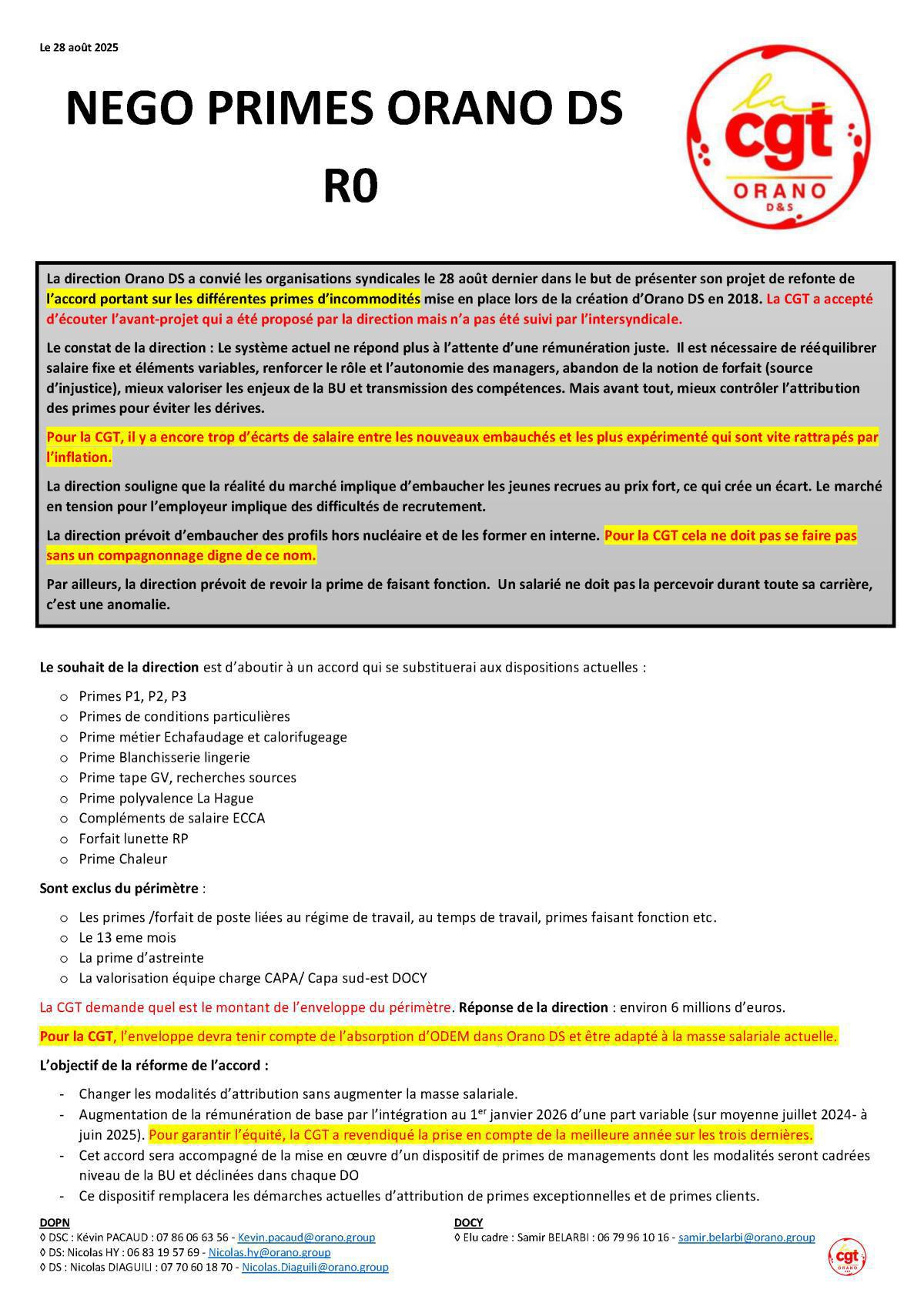 Négociations Primes Orano DS R0