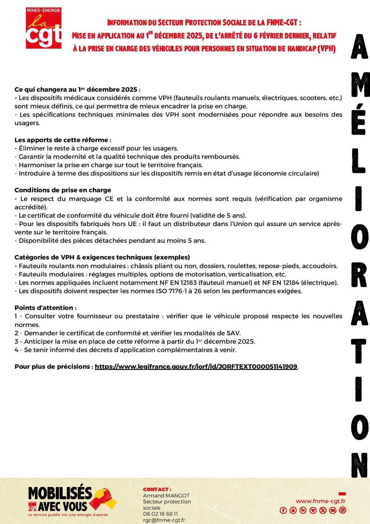 [Amélioration] Mise en application au 1-12-25, de l'arrêté du 6-02 dernier, relatif à la prise en charge des véhicules pour personnes en situation de handicap (VPH)