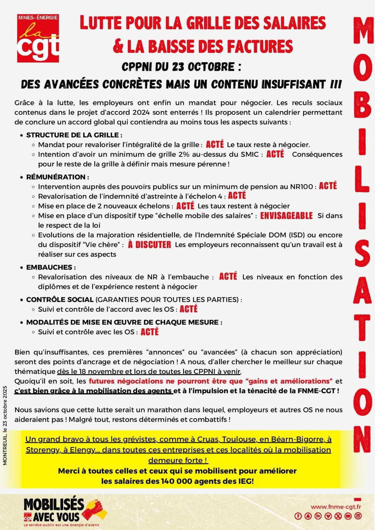 [Mobilisation] CPPNI du 23 octobre : des avancées concrètes mais un contenu insuffisant !!!