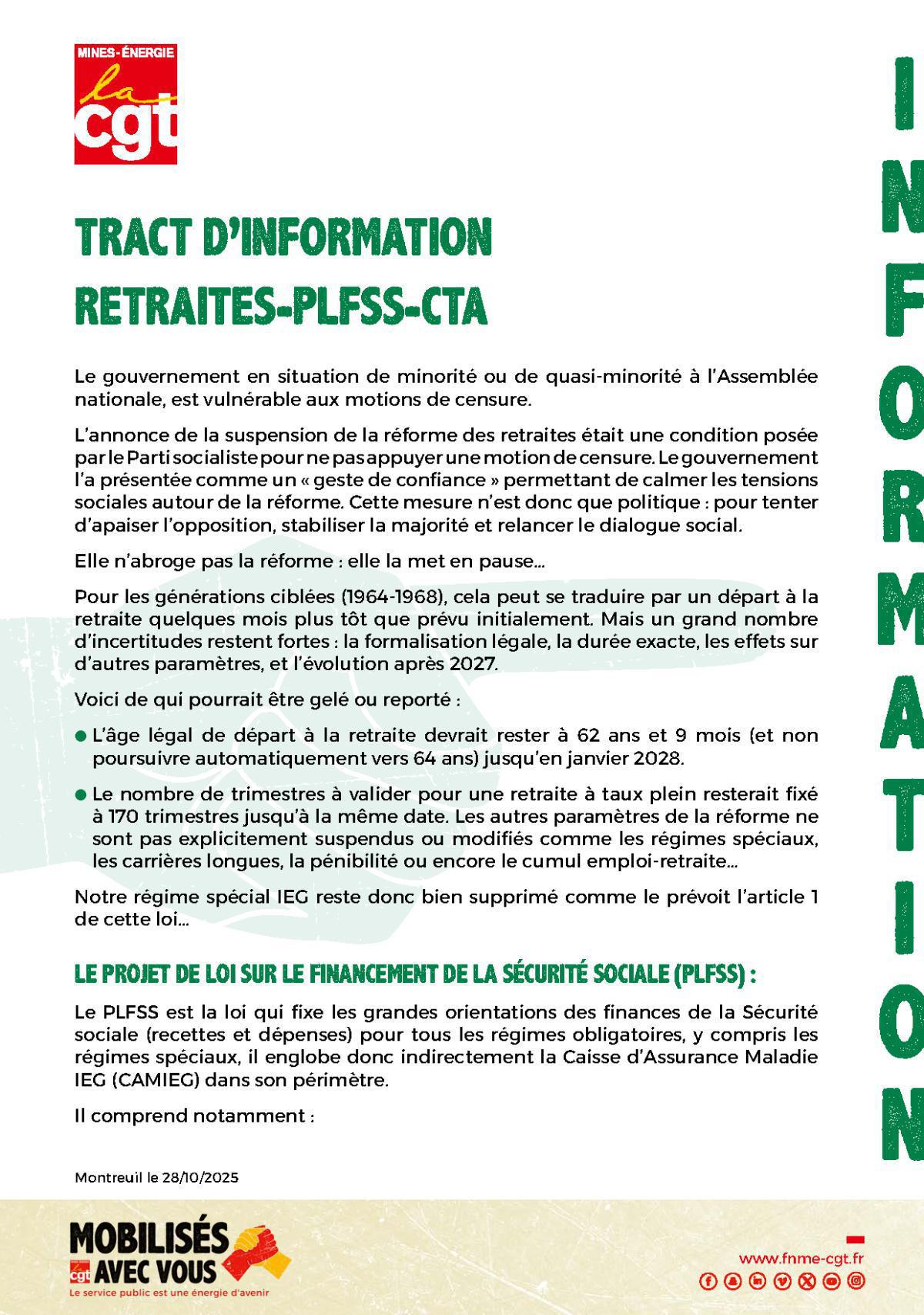 Retraites - PLFSS - CTA