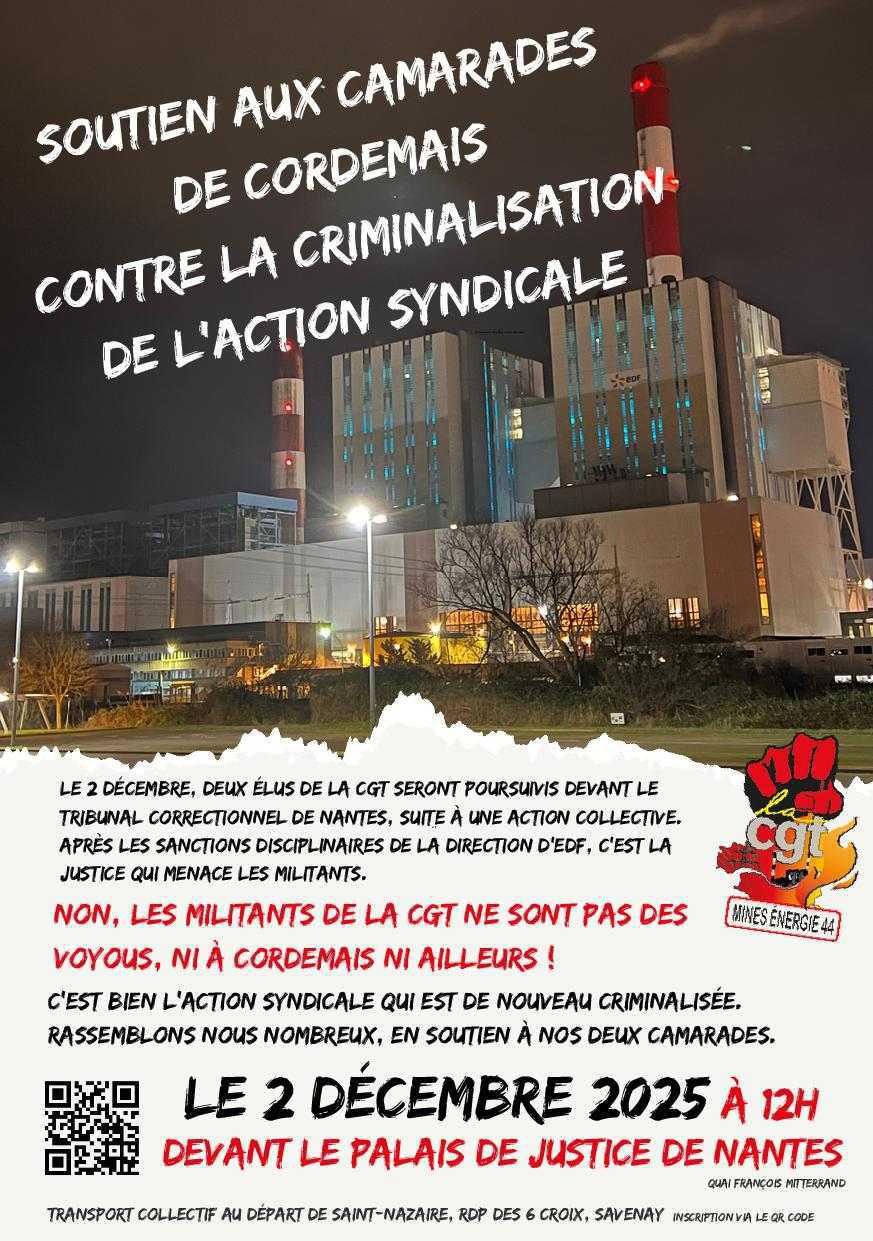 Soutien aux camarades de Cordemais contre la criminalisation de l'action syndicale