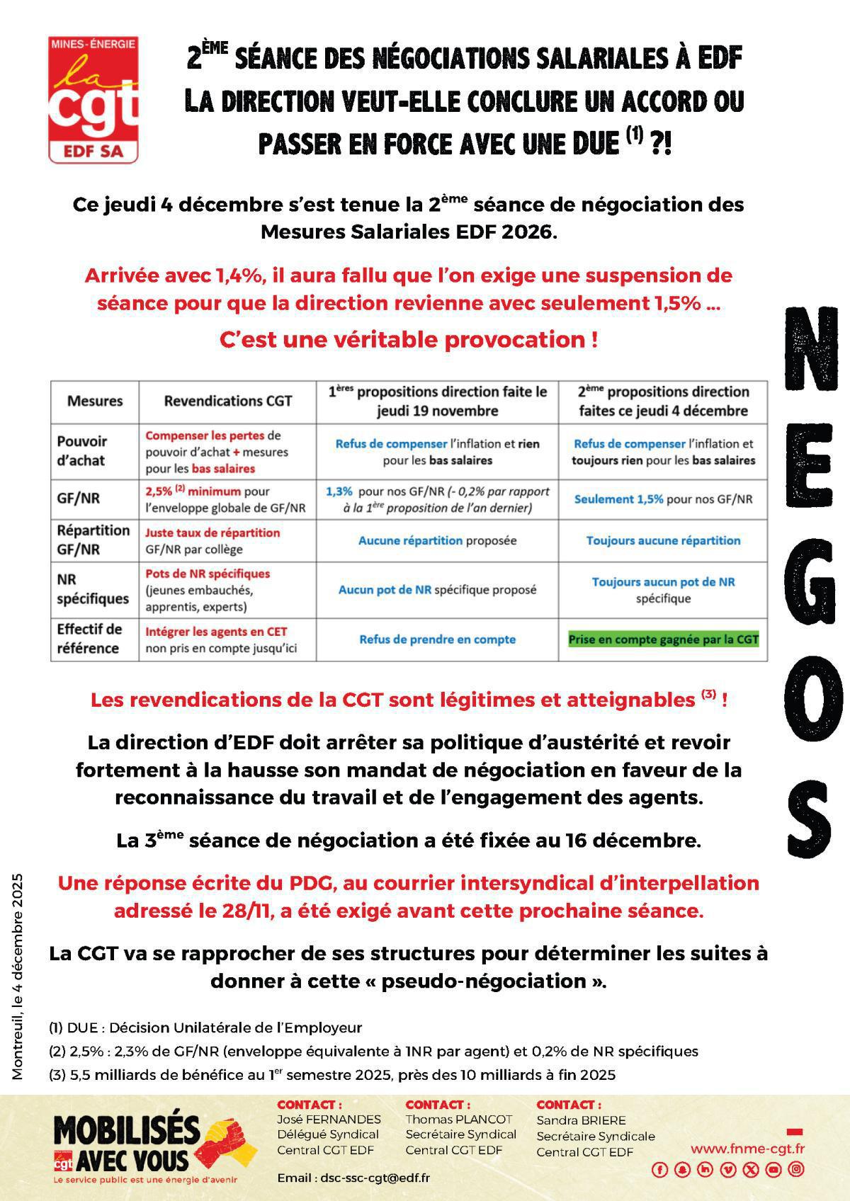 Retour sur la 2éme séance de négociation à EDF SA