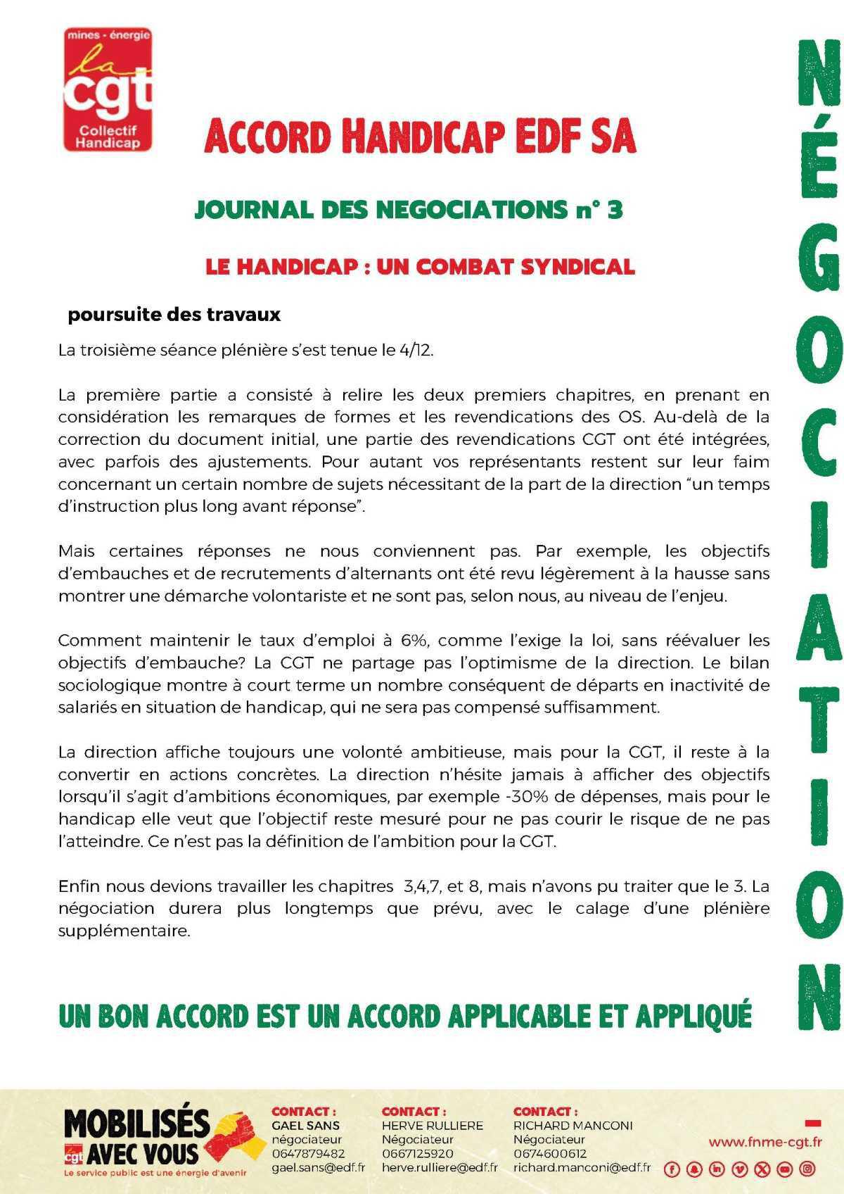 Négo : Accord handicap EDF SA