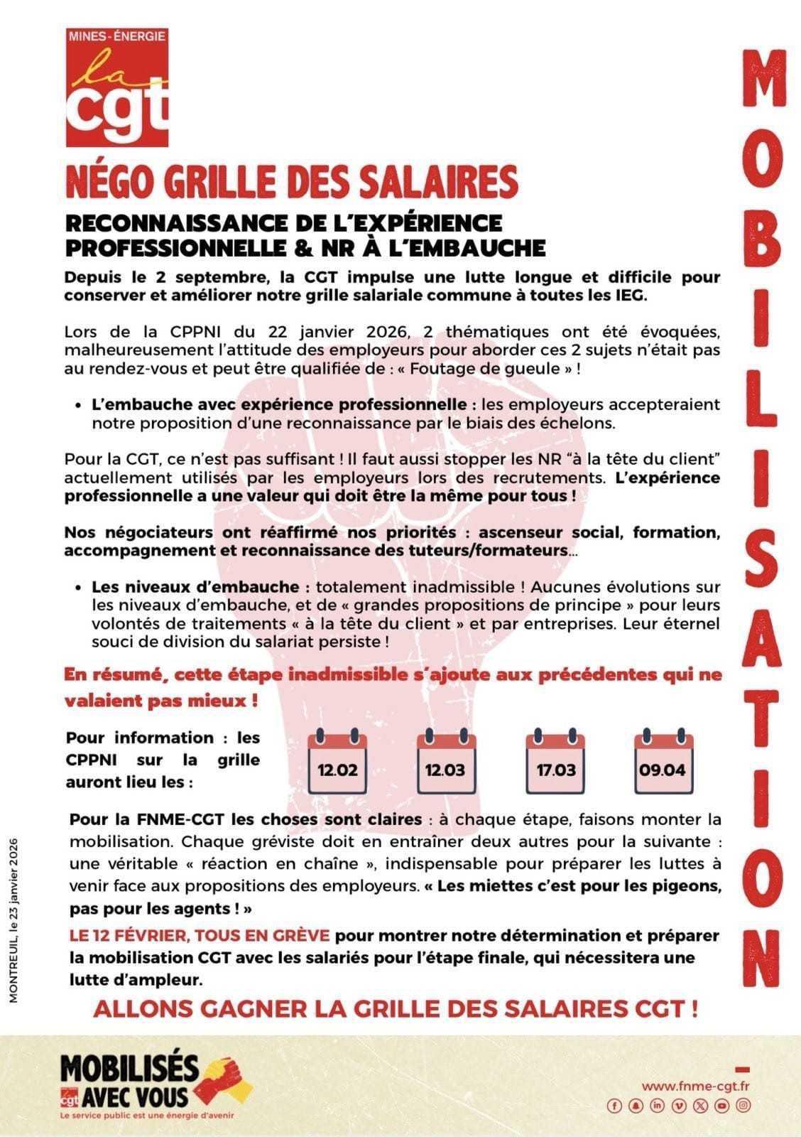 Négo grille de salaires : 22 janvier 2026