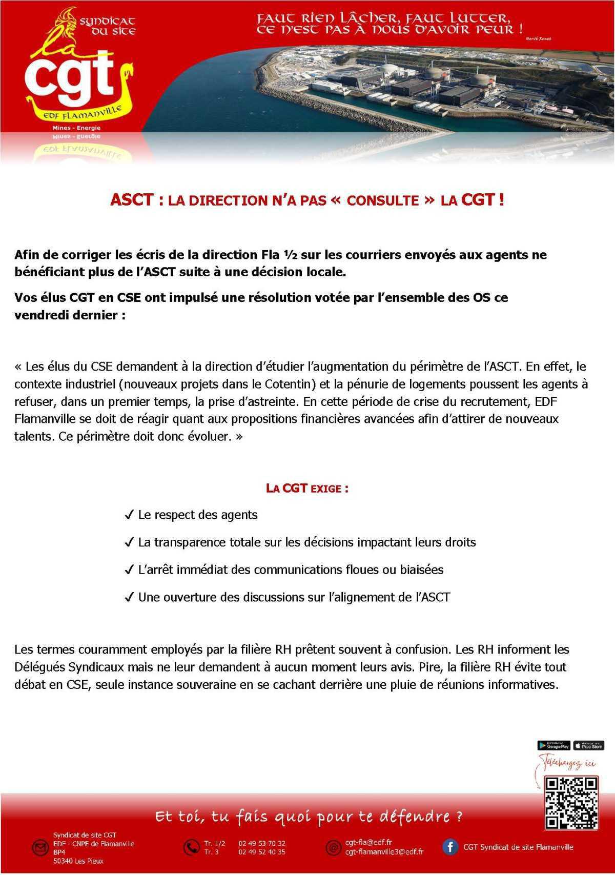 ASCT Fla12 : la Dir n'a pas "consulté" la CGT