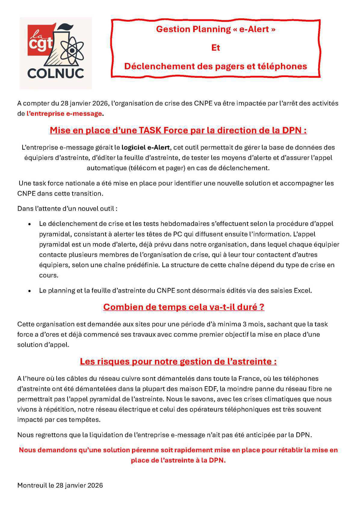 Astreinte: Fin d'E-Alert