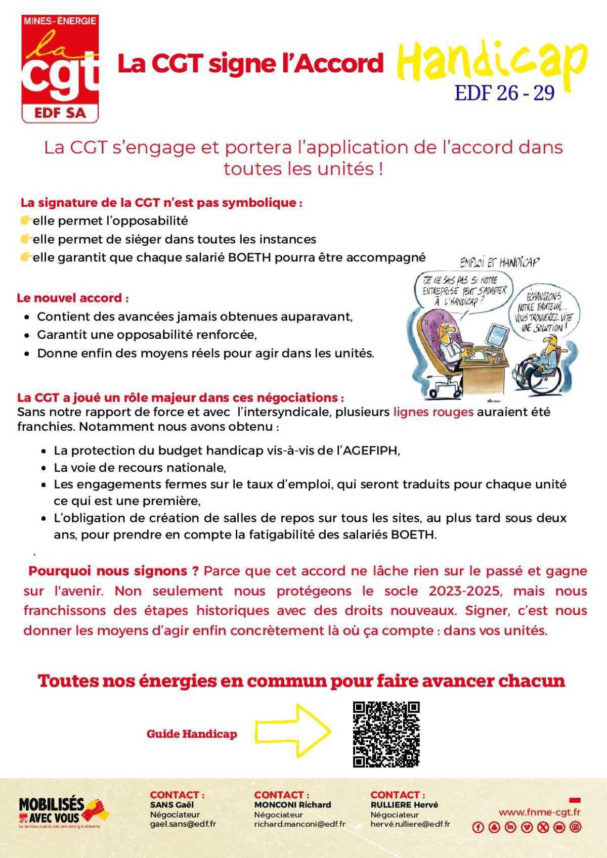 La CGT signe l'Accord Handicap EDF 2026-2029