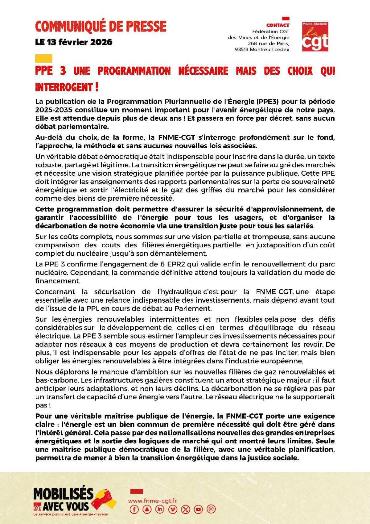PPE 3 une programmation nécessaire mais des choix qui interrogent !