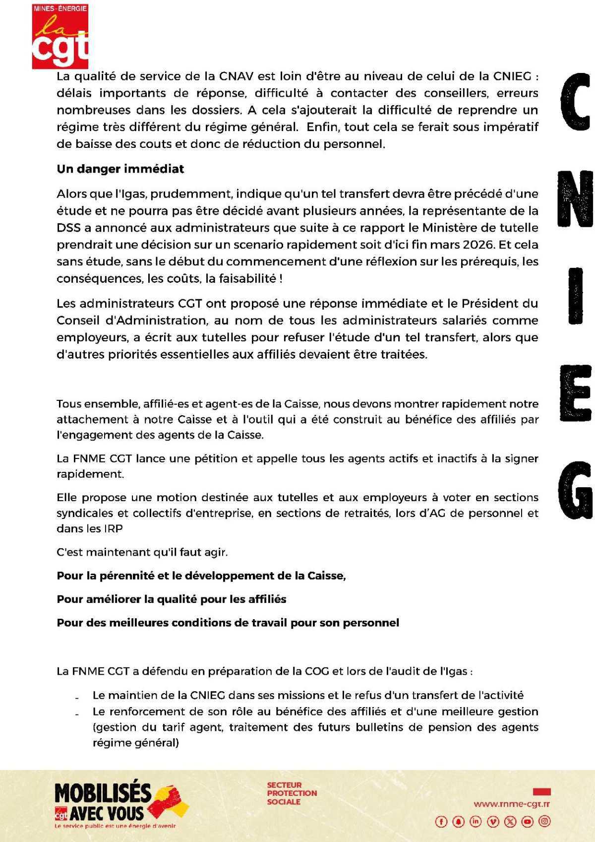 Le gouvernement veut démanteler la CNIEG