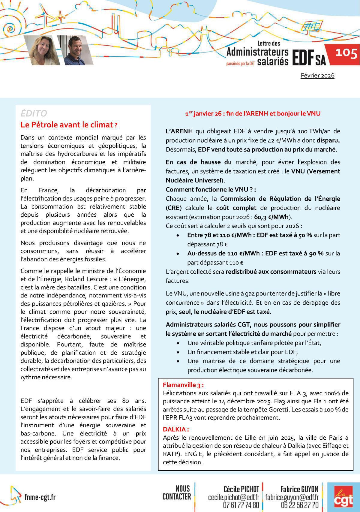 Lettre des Administrateurs salariés EDF SA Février 2026