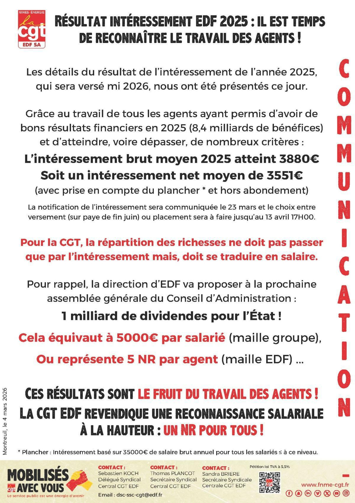 Résultat intéressement EDF 2025 : il est temps de reconnaître le travail des agents !