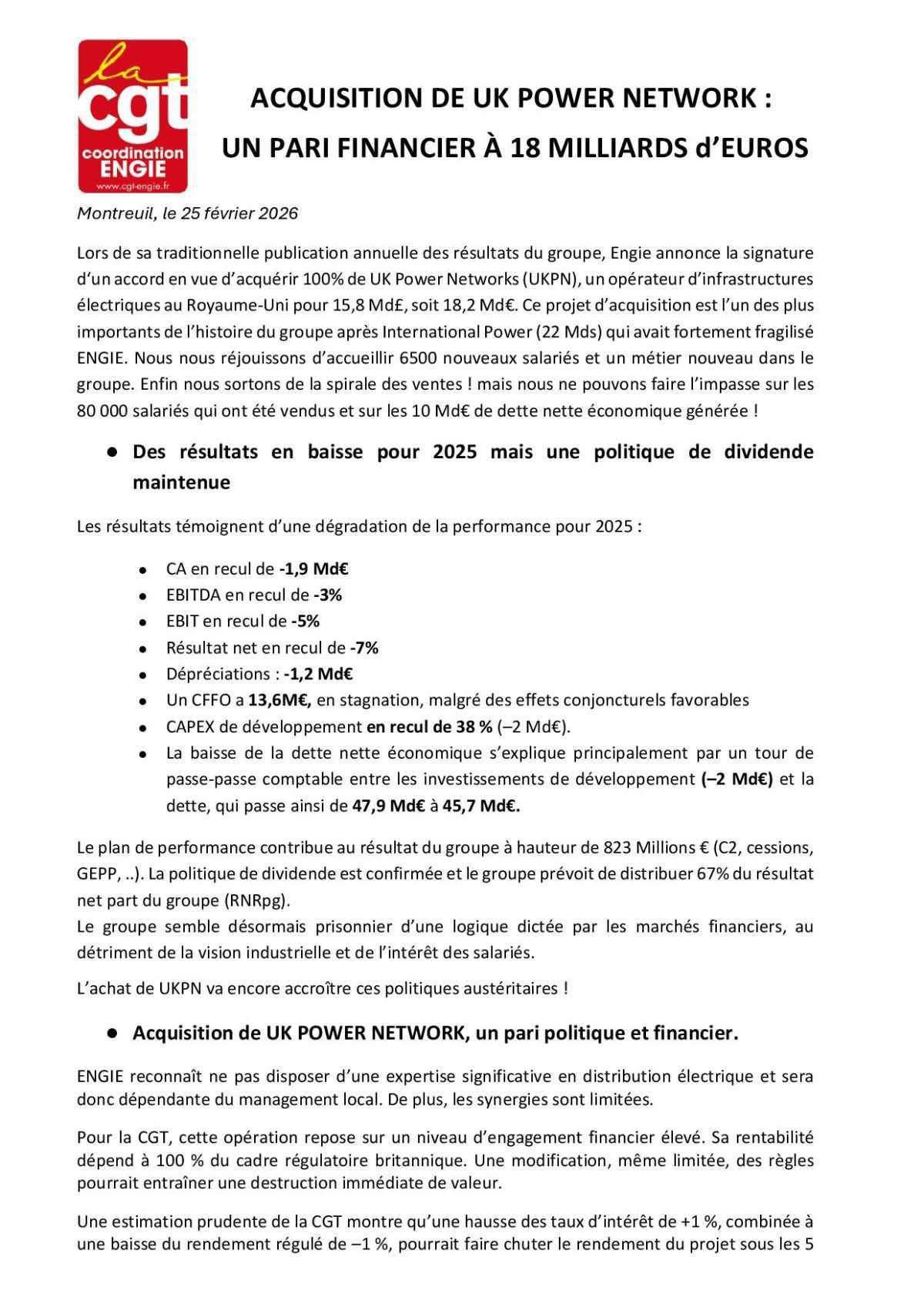 Acquisition de UK POWER NETWORK un pari financier à 18 milliards d'euros