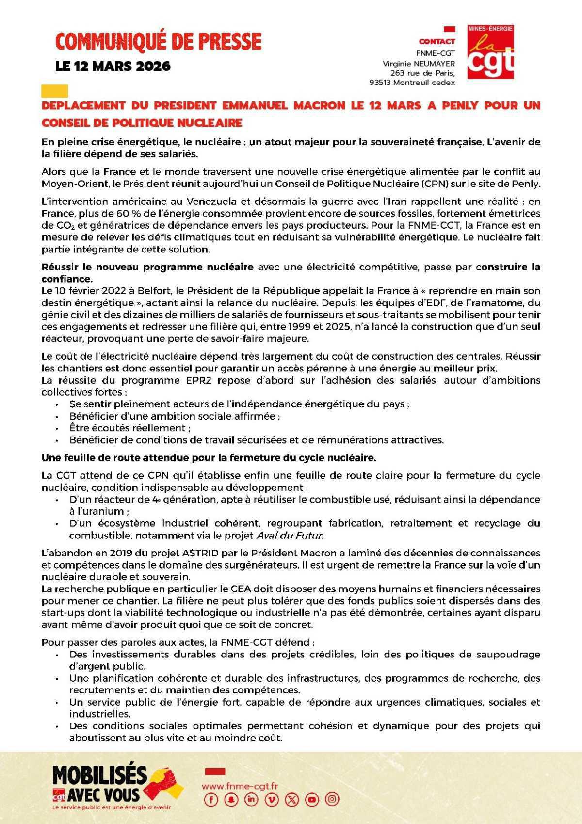 Déplacement du président E. Macron le 12 mars à Penly pour un conseil de politique nucléaire