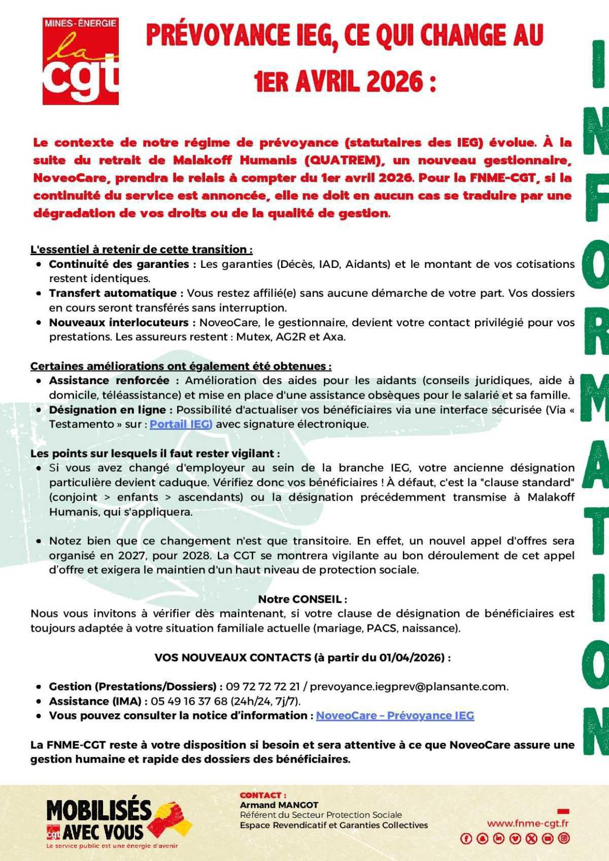 [Information] : Prévoyance IEG, ce qui change au 1er avril 2026