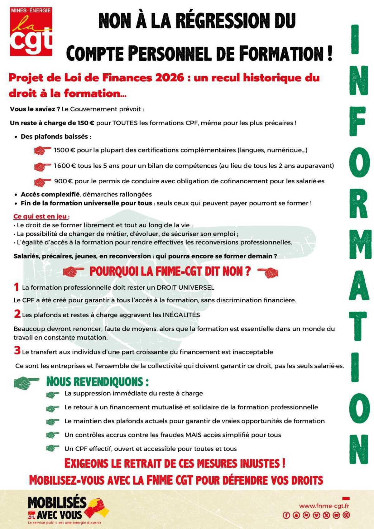 [Information] : Non à la régression du Compte Personnel de Formation !