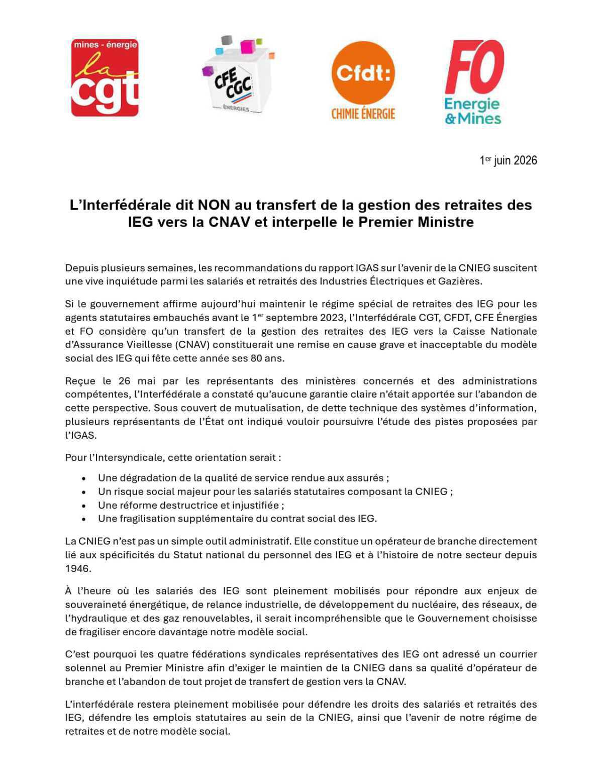 NON au transfert de la gestion des retraites des IEG vers la CNAV