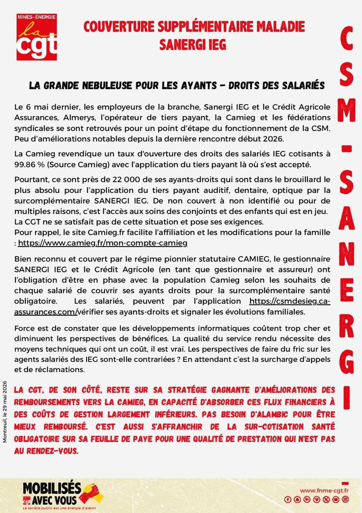 Couverture supplémentaire maladie SANERGI IEG
