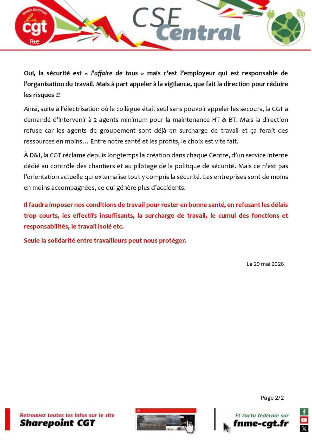 Accidents à répétition : la direction dans le déni et le mépris de la santé des salarié.es !