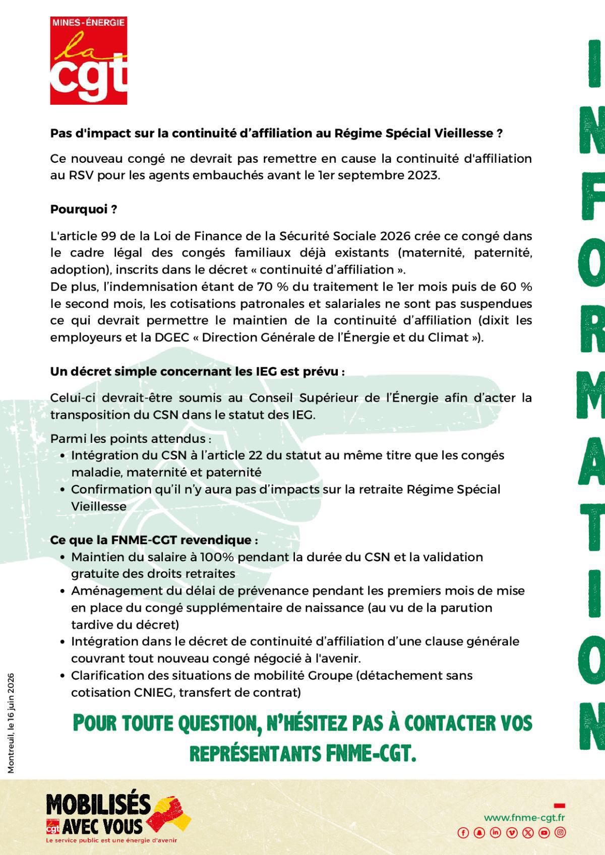 Nouveau Congé Supplémentaire de Naissance (CSN)