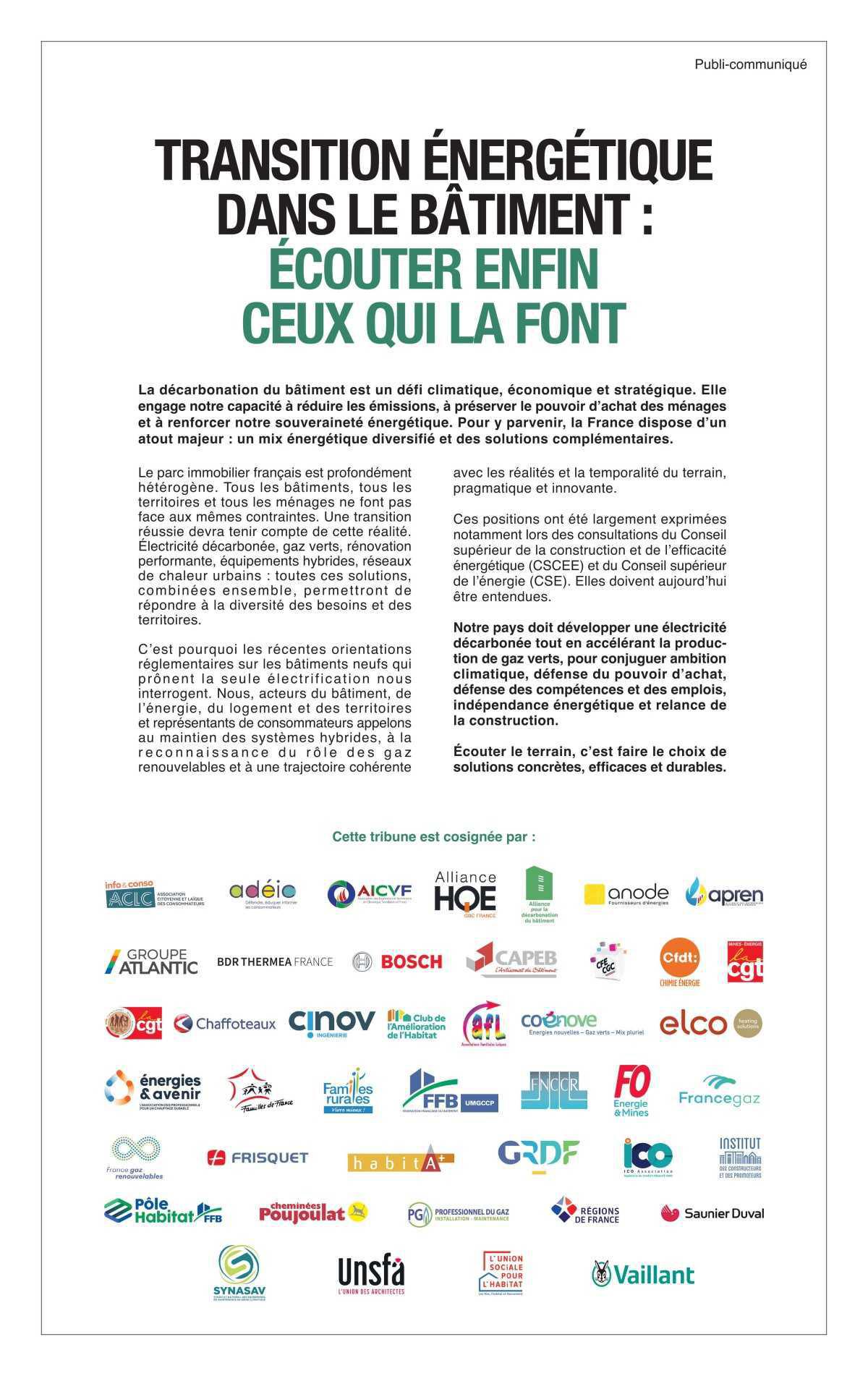 Tribune : Transition énergétique dans le bâtiment : écouter enfin ceux qui la font