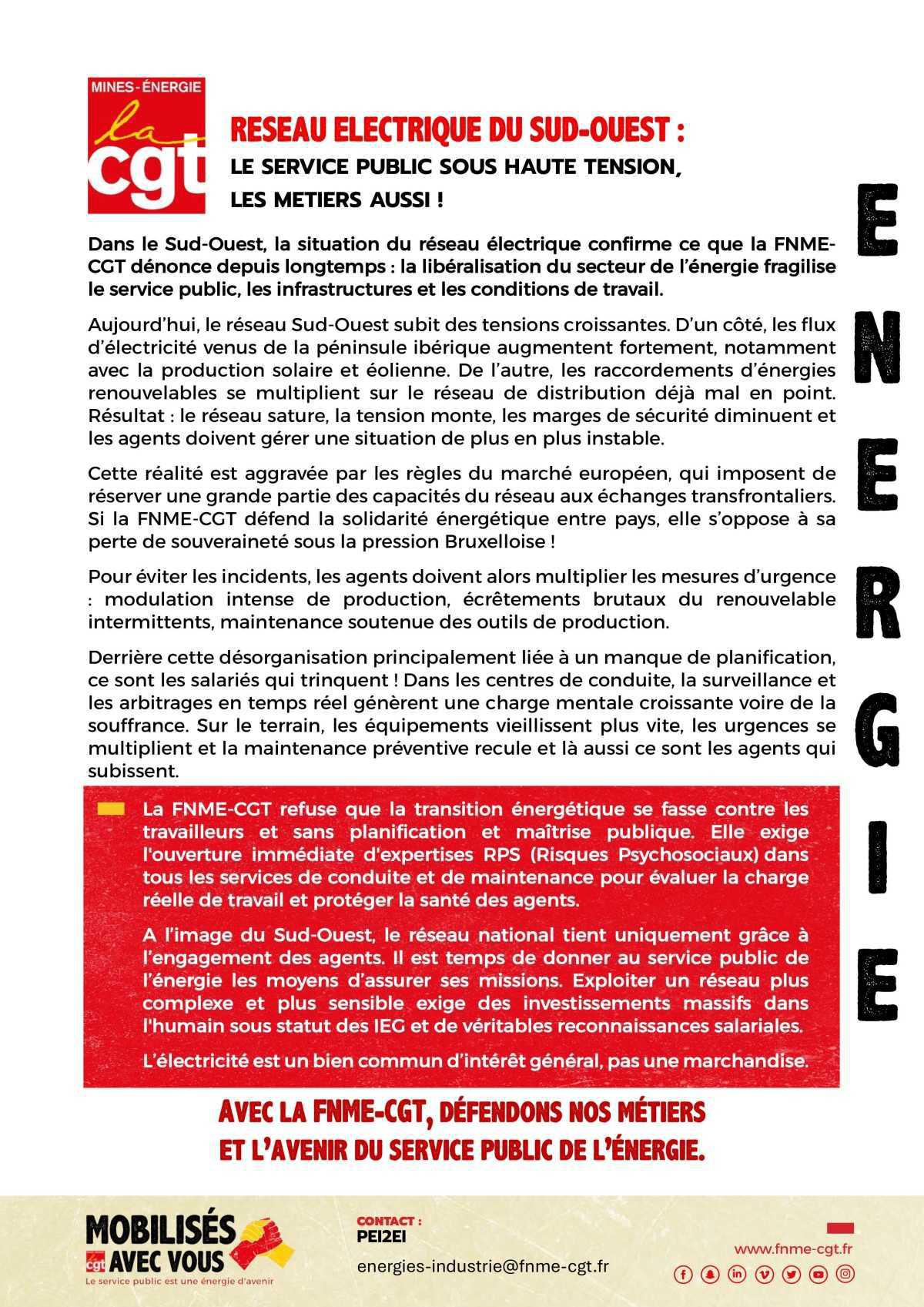 Réseau électrique du sud-ouest : Le service public sous haute tension, les métiers aussi !