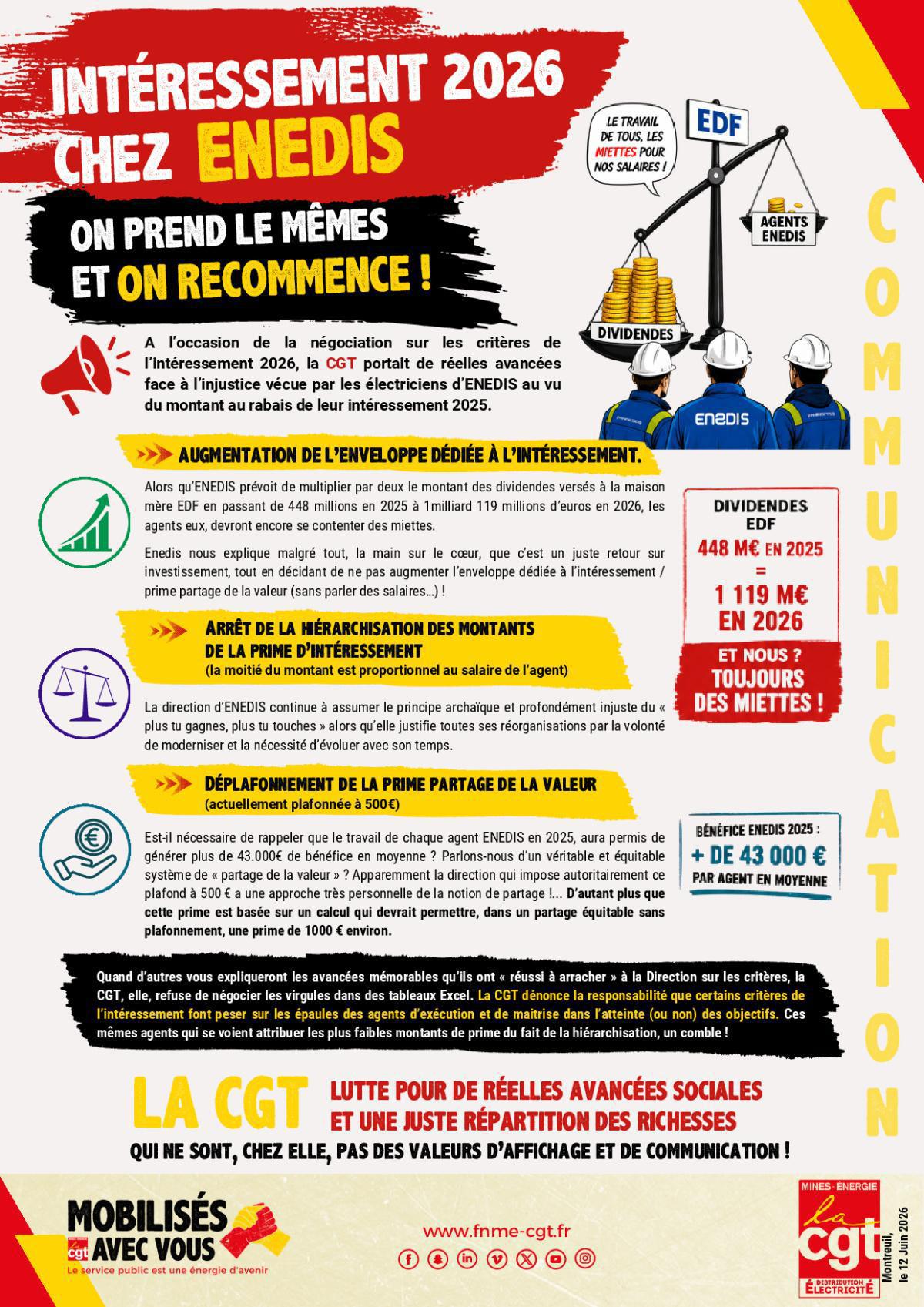 ENEDIS : Intéressement 2026 chez ENEDIS