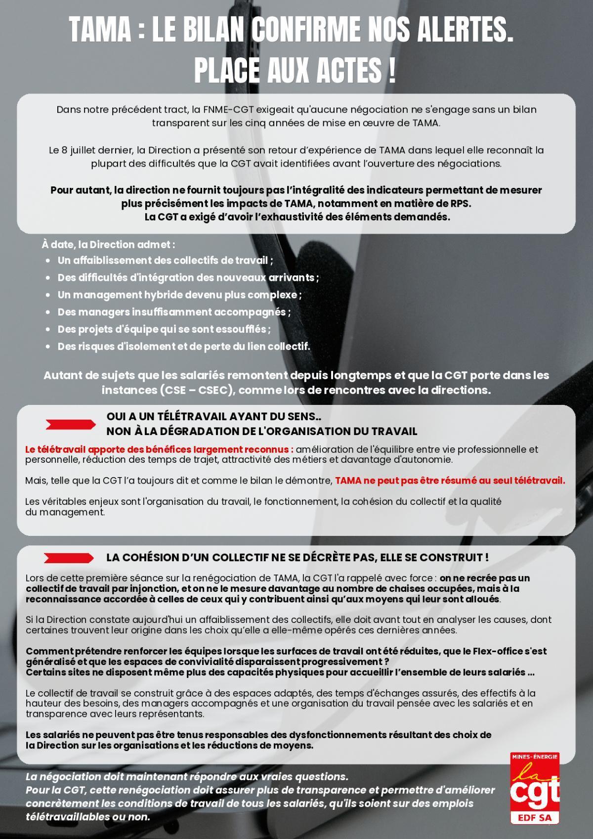TAMA : Le bilan confirme nos alertes. Place aux actes !