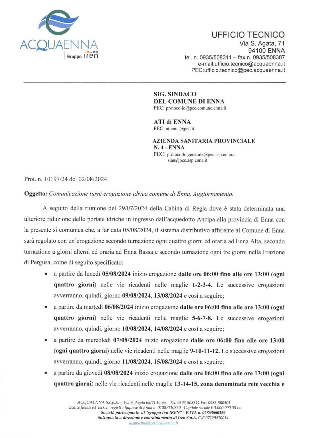 Emergenza idrica : turnazione