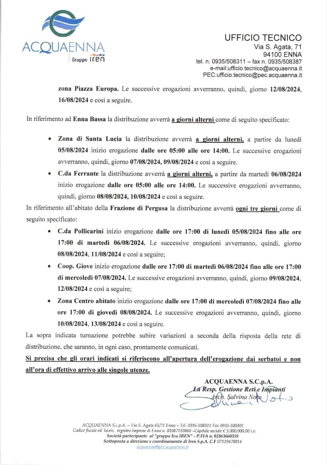 Emergenza idrica : turnazione